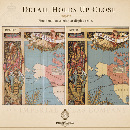 Comparison of a vintage map with 'Before' and 'After' text, featuring the Imperial Atlas Company logo.