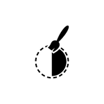 Black and white icon of a screwdriver with a circular outline on a white background